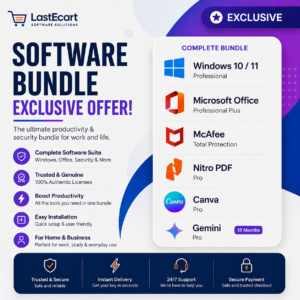 Complete Software Bundle – Windows + Office + McAfee + Nitro PDF + Canva + Gemini Pro